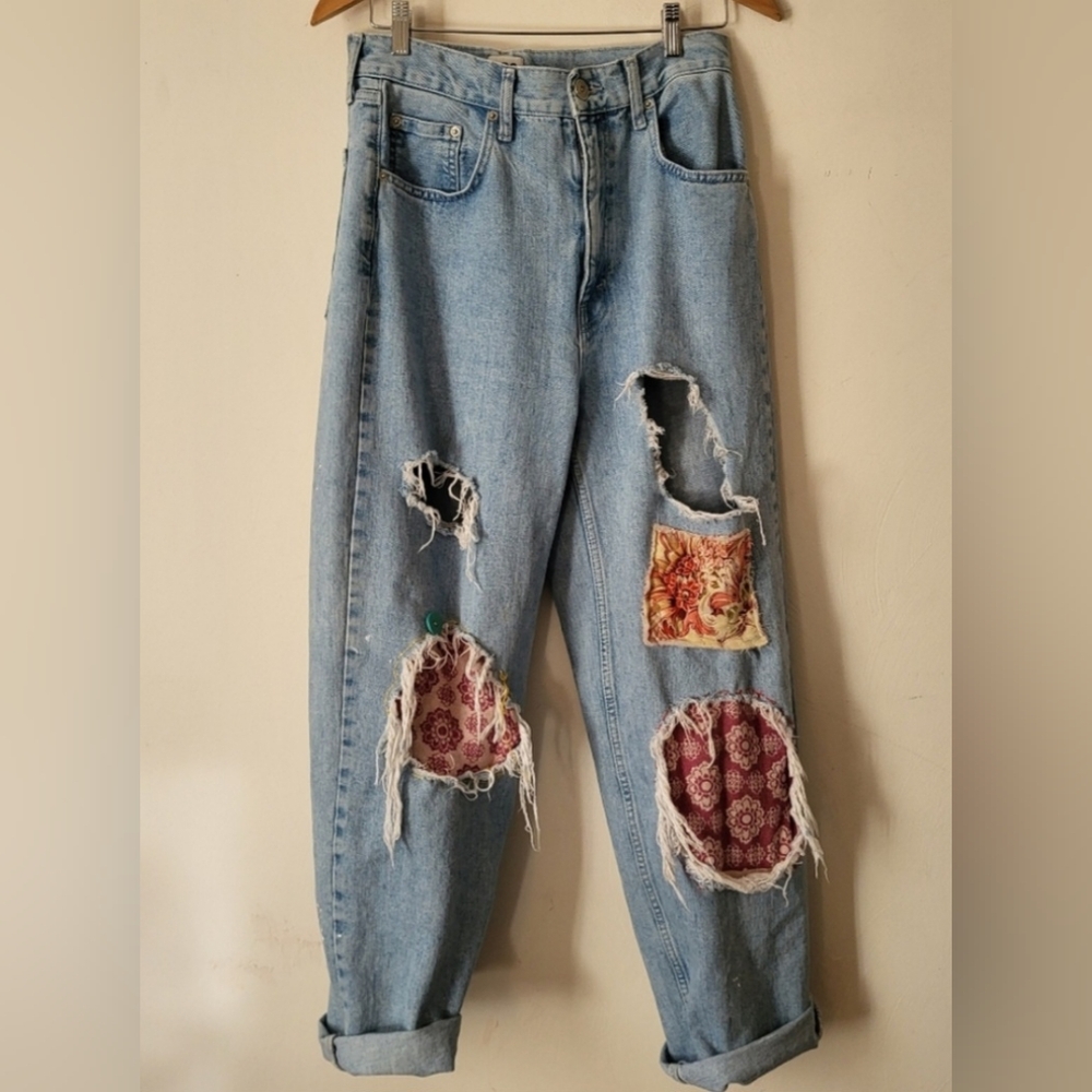 BDG Blue Boyfriend Jeans with Distressed Details